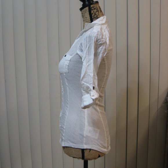 NWT Guess white cotton button up shirt top XS extra small - Picture 4 of 7